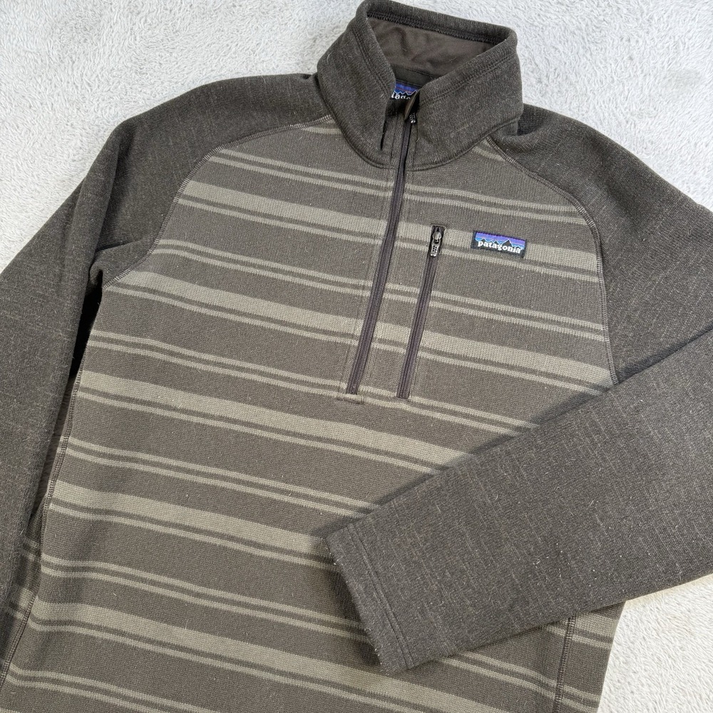 Patagonia Better Sweater Mens Medium Brown Stripe Fleece 1/4 Zip Pocket Pullover